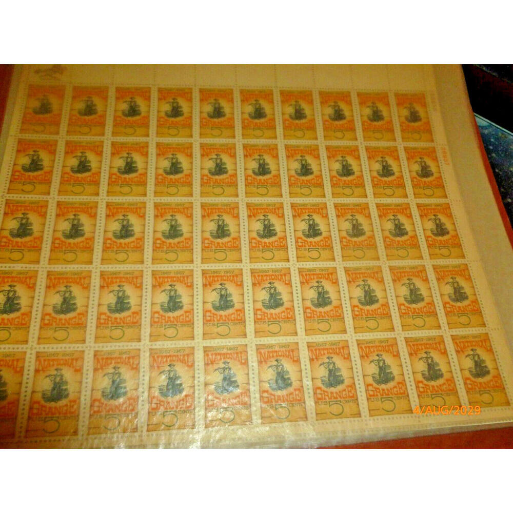 Vintage 1967 USPS National‎ Grange 5 Cent Postage Stamps Full Sheet of 50 28957